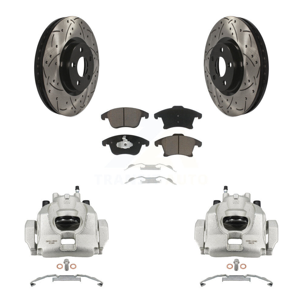 Front Brake Caliper Drill Slotted Rotor Ceramic Pad Kit For Ford Police Responder Hybrid KCD-100057C