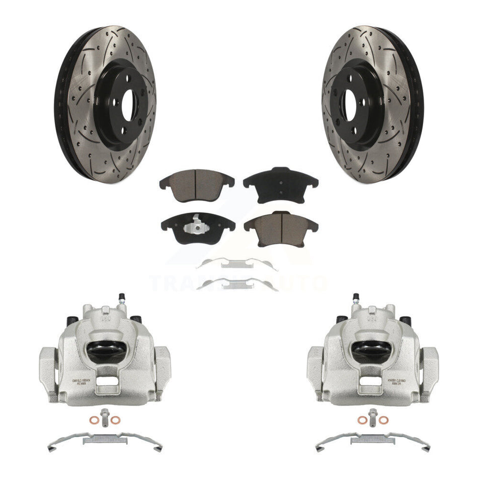Front Brake Caliper Drill Slotted Rotor Ceramic Pad Kit For Ford Police Responder Hybrid KCD-100057C