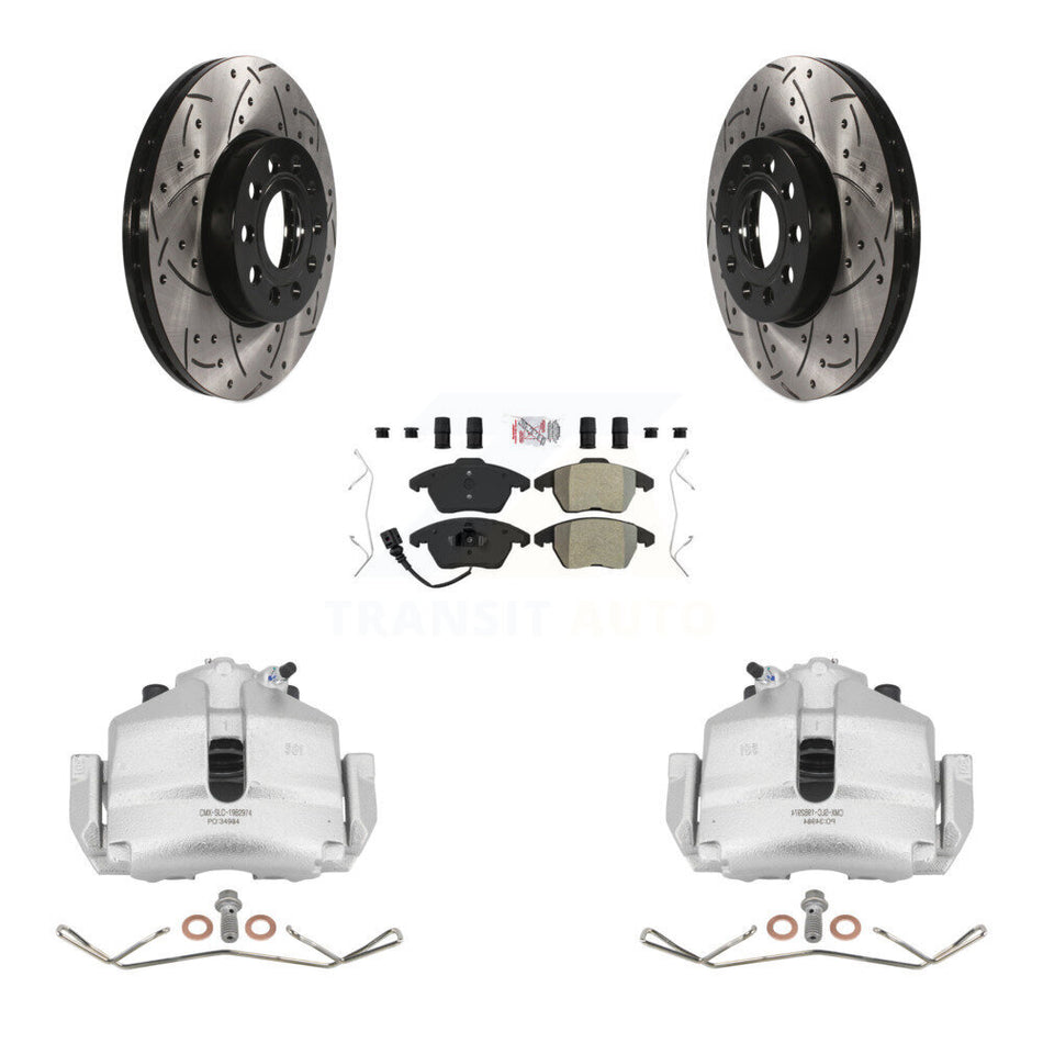 Front Disc Brake Coated Caliper Drilled Slotted Rotors And Semi-Metallic Pads Kit For Volkswagen Jetta Beetle Rabbit Golf Audi A3 KCD-100057N