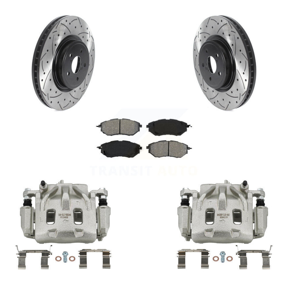 Front Brake Caliper Drilled Slot Rotor Semi-Metallic Pad Kit For Subaru Forester Outback KCD-100057S