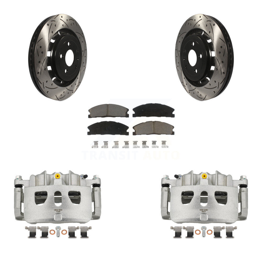 Front Brake Caliper Drill Slot Rotor Ceramic Pad Kit For Ford Explorer Flex Taurus Sedan KCD-100058C