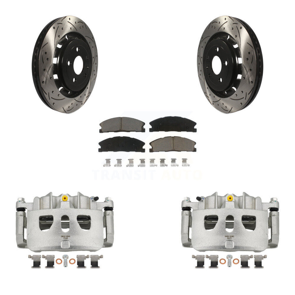 Front Brake Caliper Drill Slot Rotor Ceramic Pad Kit For Ford Explorer Flex Taurus Sedan KCD-100058C