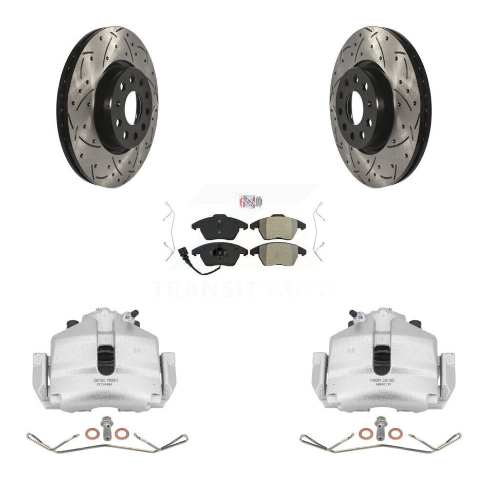 Front Disc Brake Coated Caliper Drilled Slotted Rotors And Semi-Metallic Pads Kit For Volkswagen Jetta Audi A3 Golf KCD-100058N