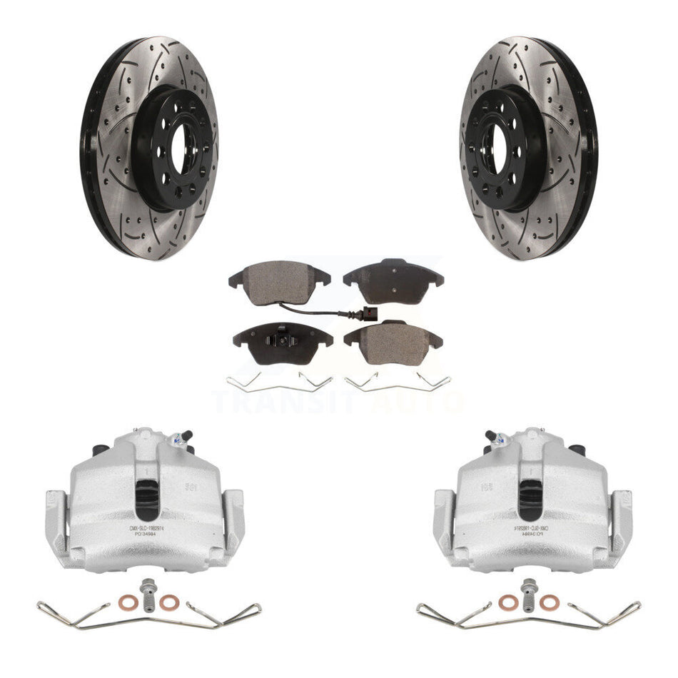 Front Disc Brake Coated Caliper Drilled Slotted Rotors And Semi-Metallic Pads Kit For Volkswagen Jetta Beetle Rabbit Golf Audi A3 KCD-100058P