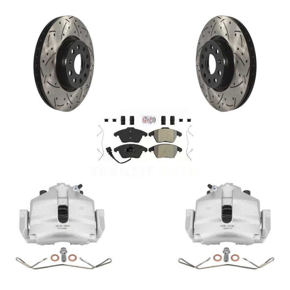 Front Disc Brake Coated Caliper Drilled Slotted Rotors And Semi-Metallic Pads Kit For Volkswagen Jetta Audi A3 Golf KCD-100059N