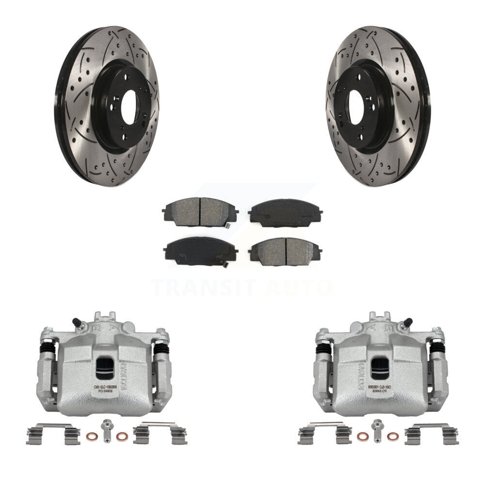 Front Brake Caliper Drill Slotted Rotor Semi-Metallic Pad Kit For 02-06 Acura RSX Type-S KCD-100059S