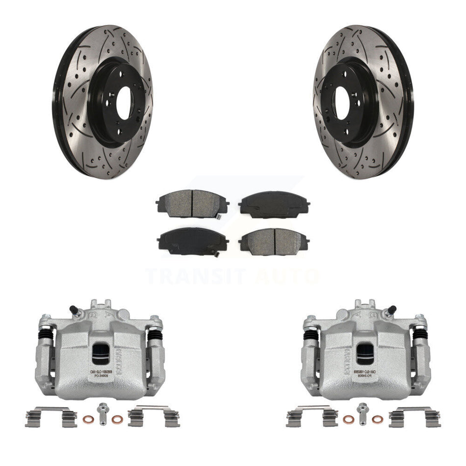 Front Brake Caliper Drill Slotted Rotor Semi-Metallic Pad Kit For 02-06 Acura RSX Type-S KCD-100059S