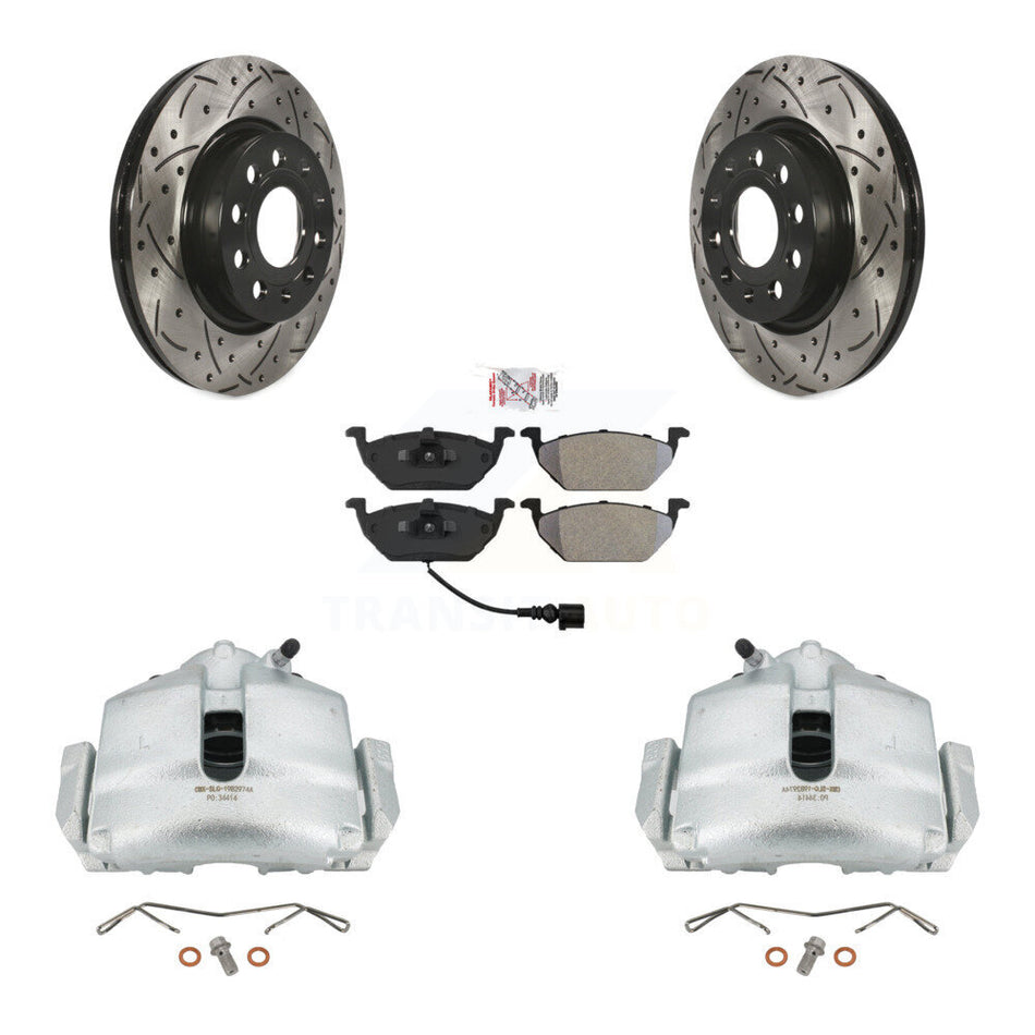 Front Disc Brake Coated Caliper Drilled Slotted Rotors And Semi-Metallic Pads Kit For Volkswagen Jetta With 280mm Diameter Rotor KCD-100060N