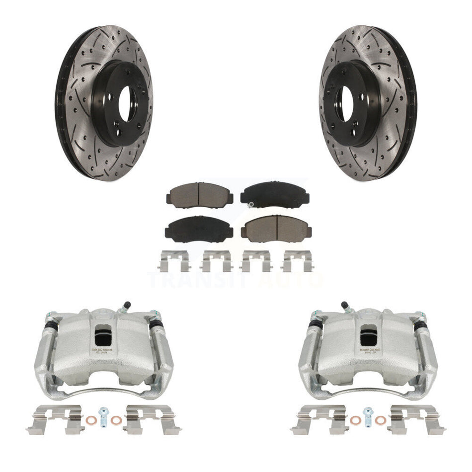 Front Disc Brake Coated Caliper Drilled Slotted Rotors And Ceramic Pads Kit For Honda Civic Acura CSX KCD-100061C