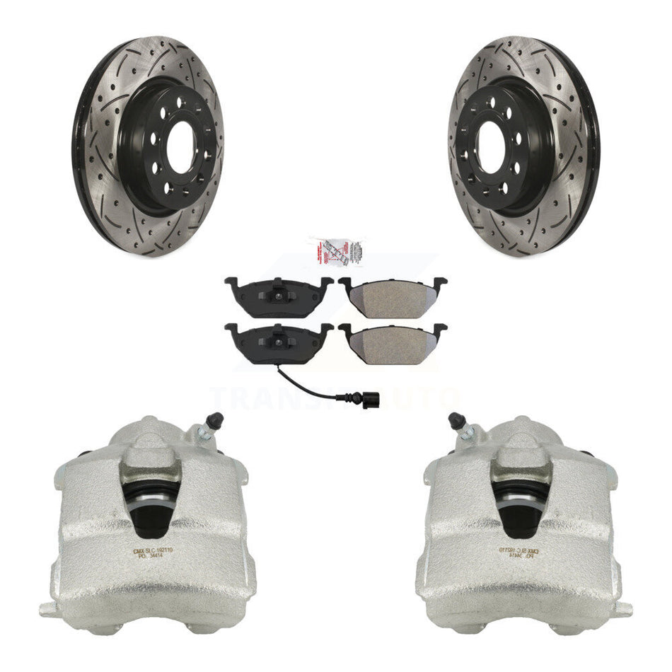 Front Disc Brake Coated Caliper Drilled Slotted Rotors And Semi-Metallic Pads Kit For Volkswagen Jetta With 280mm Diameter Rotor KCD-100061N
