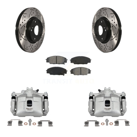 Front Brake Caliper Drill Slot Rotors Semi-Metallic Pad Kit For Honda Civic Si with 2.0L KCD-100061S