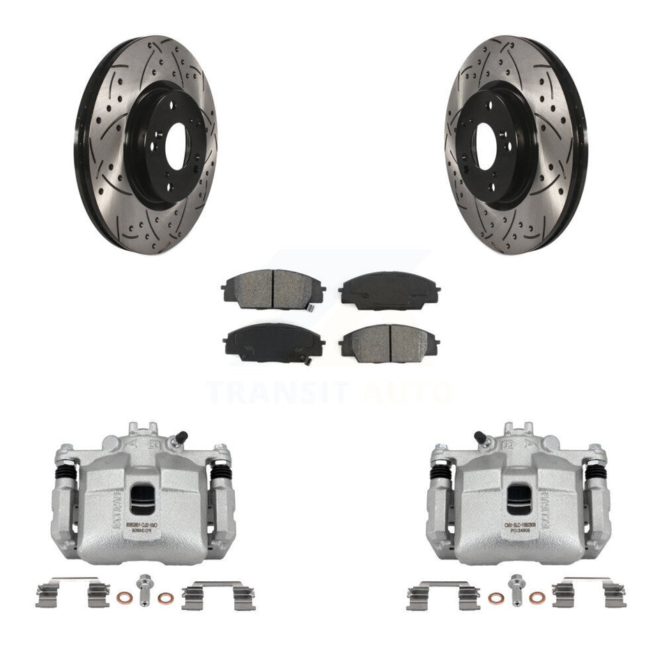 Front Brake Caliper Drill Slot Rotors Semi-Metallic Pad Kit For Honda Civic Si with 2.0L KCD-100061S