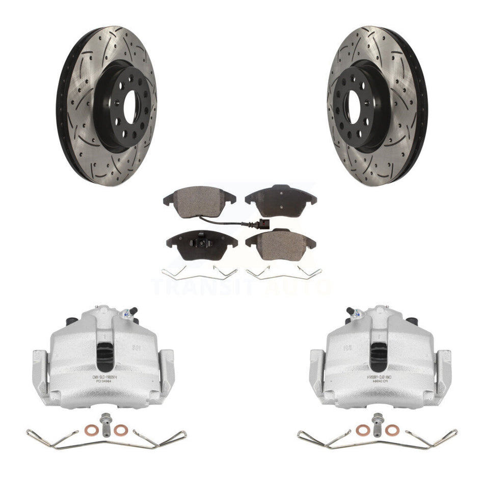 Front Disc Brake Coated Caliper Drilled Slotted Rotors And Ceramic Pads Kit For Volkswagen Jetta Audi A3 Golf KCD-100061T
