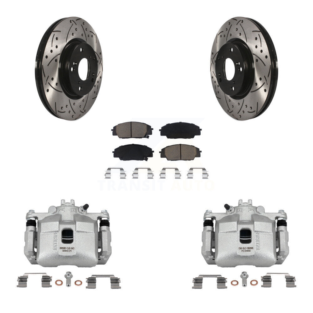Front Brake Caliper Drill Slot Rotors Ceramic Pad Kit For 06-11 Honda Civic Si with 2.0L KCD-100062C