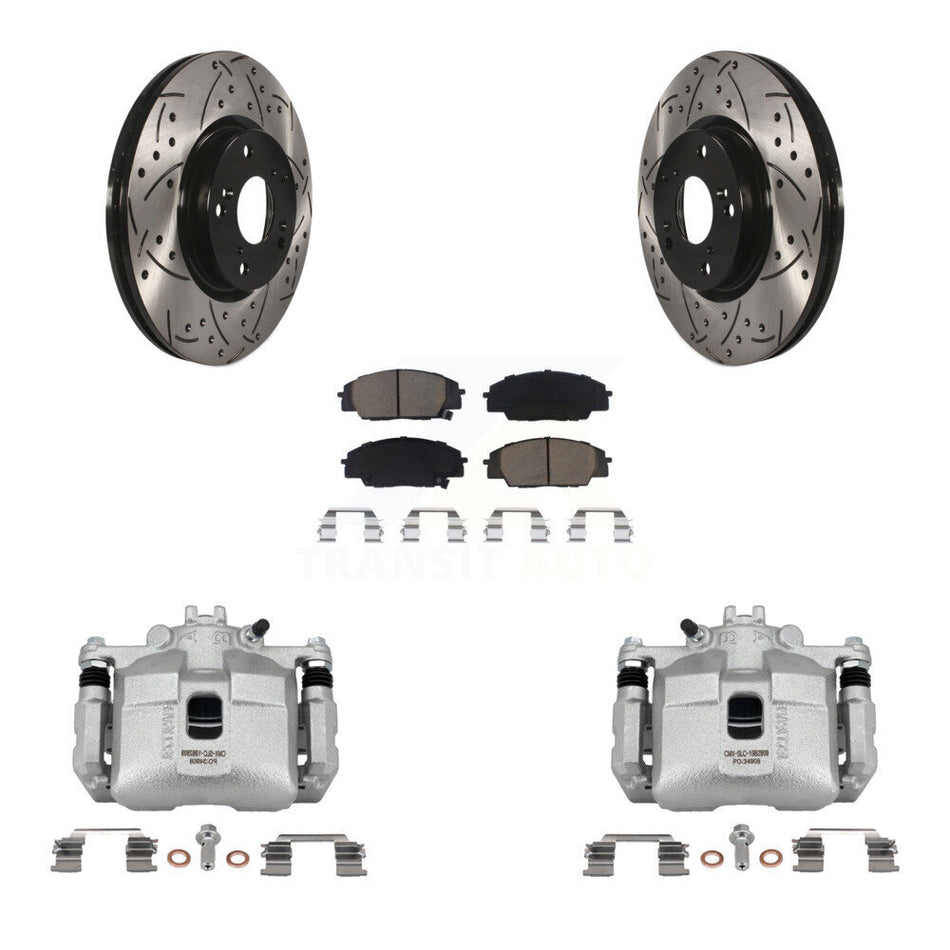Front Brake Caliper Drill Slot Rotors Ceramic Pad Kit For 06-11 Honda Civic Si with 2.0L KCD-100062C
