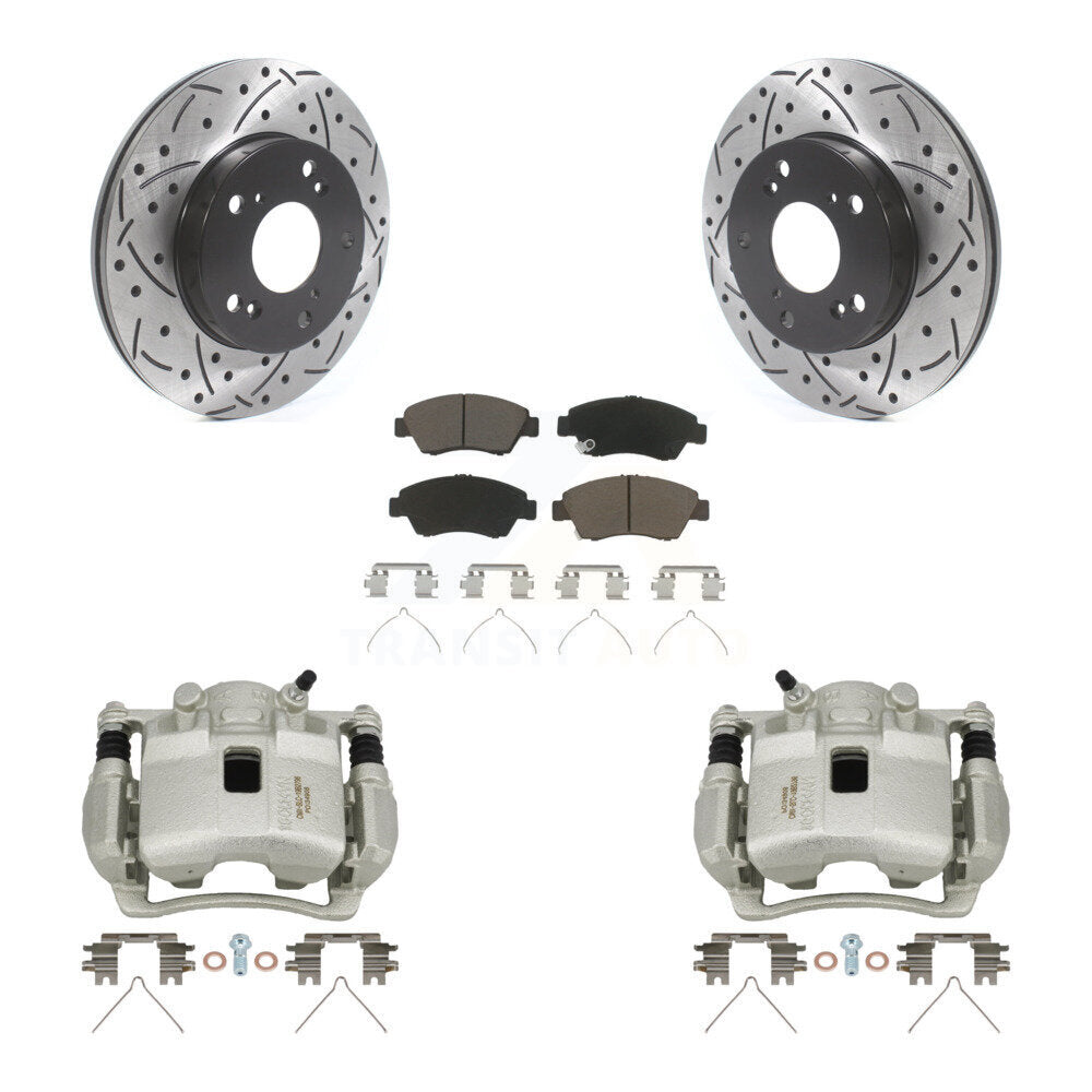 Front Disc Brake Coated Caliper Drilled Slotted Rotors & Ceramic Pad Kit For Honda Civic KCD-100063C