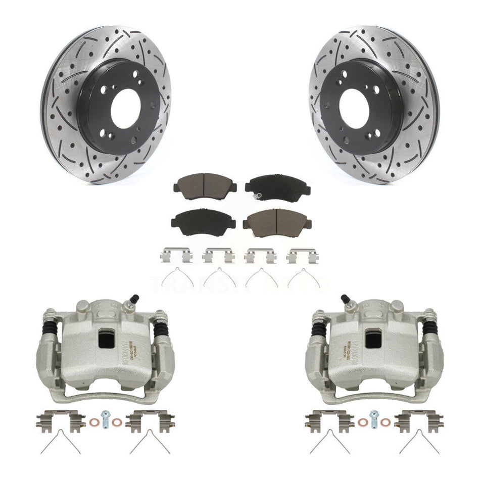Front Disc Brake Coated Caliper Drilled Slotted Rotors & Ceramic Pad Kit For Honda Civic KCD-100063C