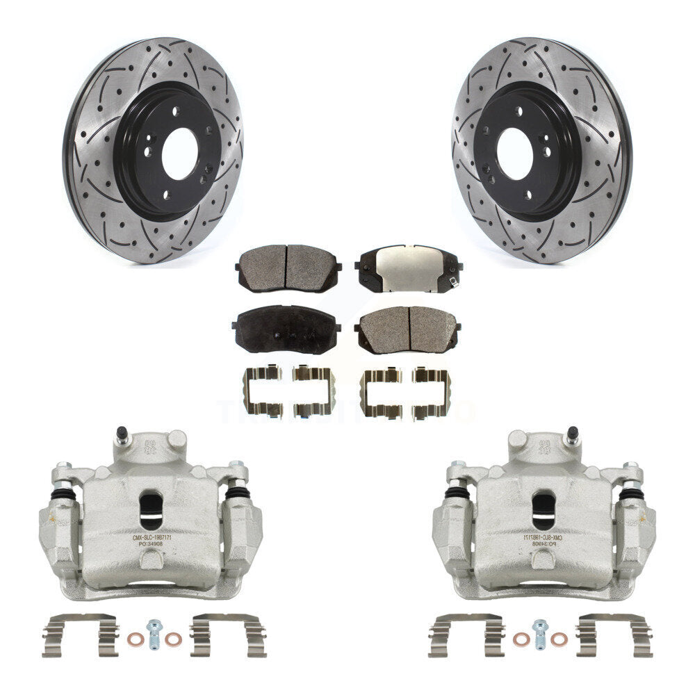 Front Brake Coated Caliper Drill Slotted Rotors Semi-Metallic Pad Kit For Hyundai Sonata KCD-100063P