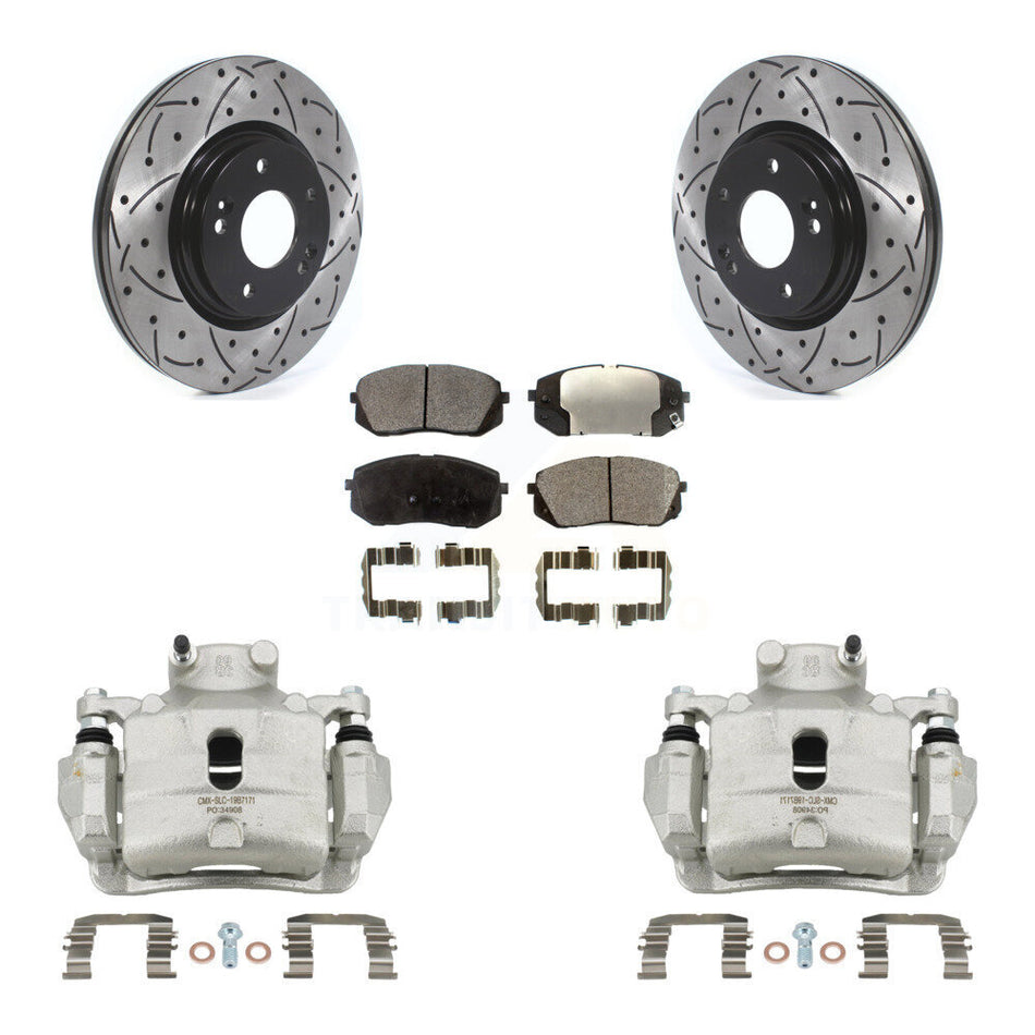 Front Brake Coated Caliper Drill Slotted Rotors Semi-Metallic Pad Kit For Hyundai Sonata KCD-100063P