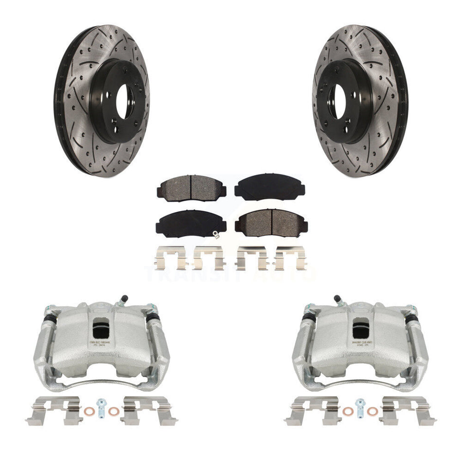 Front Disc Brake Coated Caliper Drilled Slotted Rotors And Semi-Metallic Pads Kit For Honda Civic Acura CSX KCD-100063S