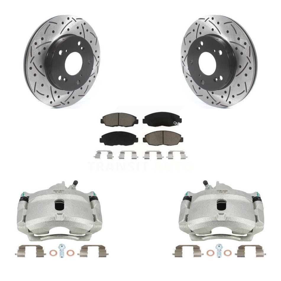 Front Disc Brake Coated Caliper Drilled Slotted Rotors And Ceramic Pads Kit For Honda Civic KCD-100064C