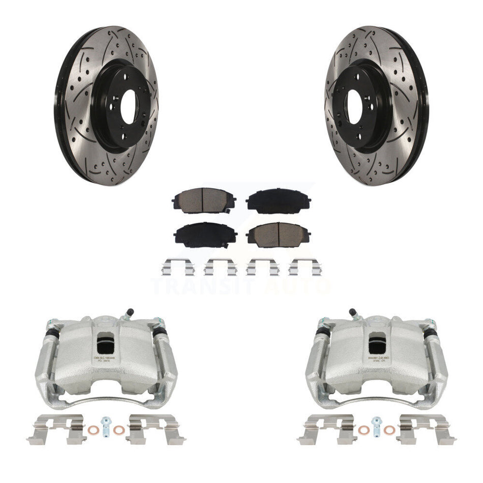 Front Disc Brake Coated Caliper Drilled Slotted Rotors And Ceramic Pads Kit For 2007-2010 Acura CSX Type-S KCD-100065C