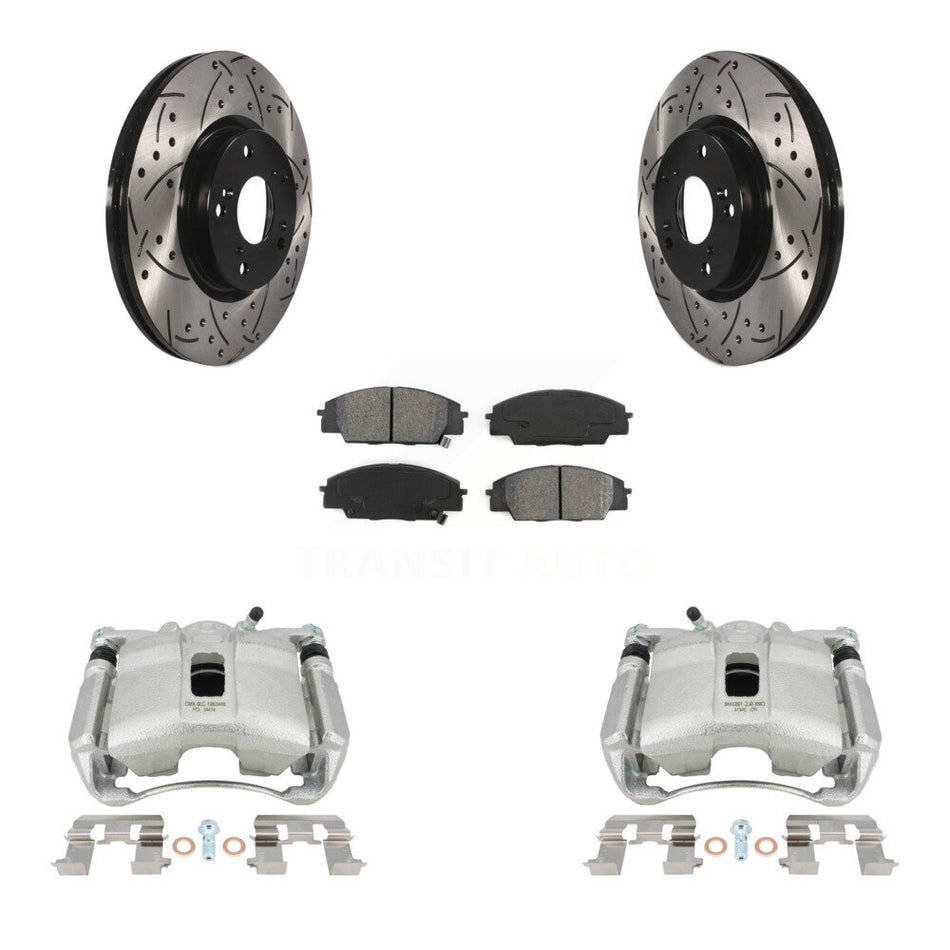 Front Disc Brake Coated Caliper Drilled Slotted Rotors And Semi-Metallic Pads Kit For 2007-2010 Acura CSX Type-S KCD-100065S by Transit Auto