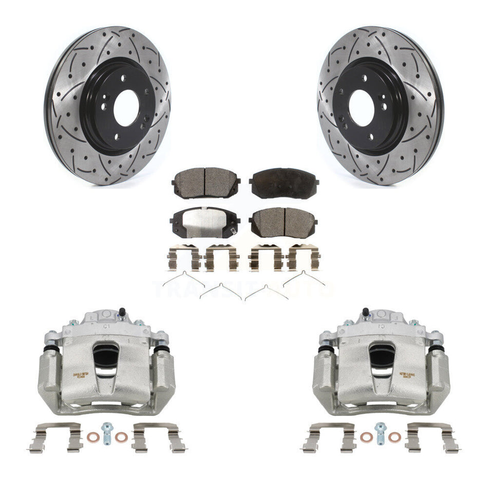 Front Brake Caliper Drill Slot Rotors Ceramic Pad Kit For Hyundai Sonata Kia Kona Optima KCD-100065T