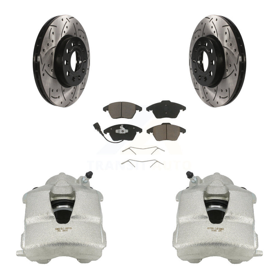 Front Disc Brake Coated Caliper Drilled Slotted Rotors And Ceramic Pads Kit For Volkswagen Jetta KCD-100066C