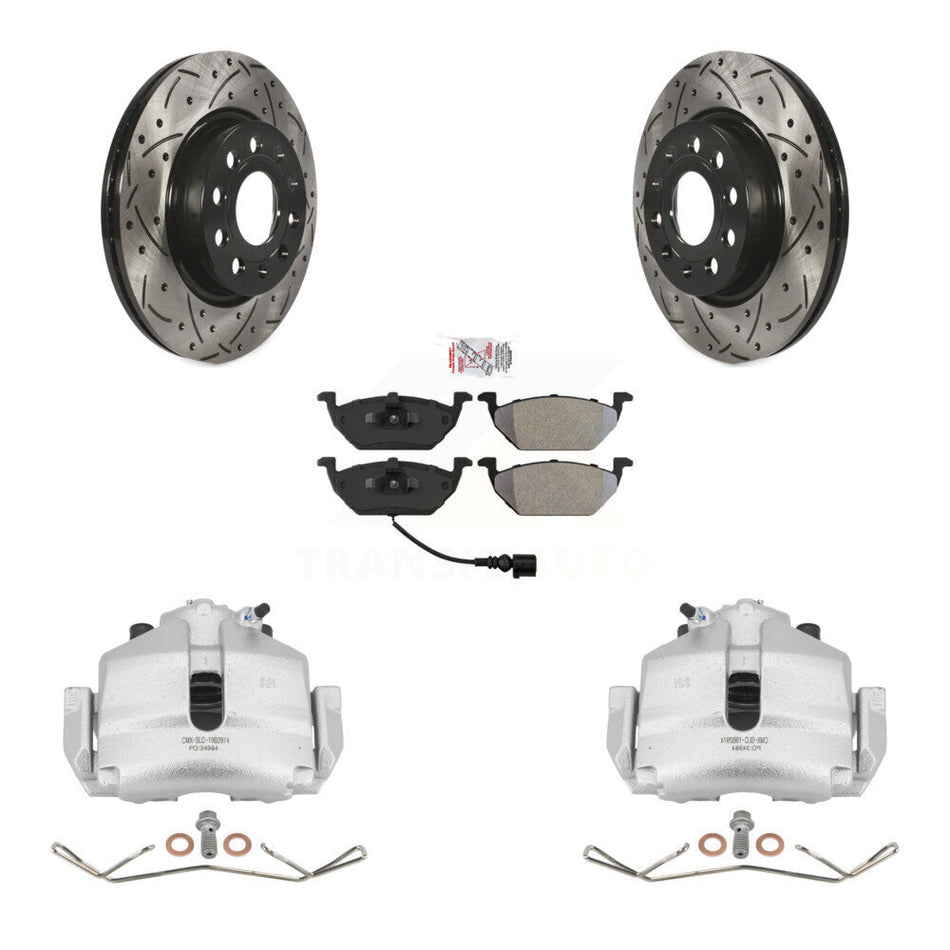 Front Disc Brake Coated Caliper Drilled Slotted Rotors And Semi-Metallic Pads Kit For Volkswagen Jetta With 280mm Diameter Rotor KCD-100066N