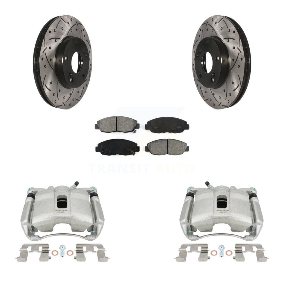 Front Disc Brake Coated Caliper Drilled Slotted Rotors And Semi-Metallic Pads Kit For 2011 Honda Civic GX with 1.8L KCD-100066S
