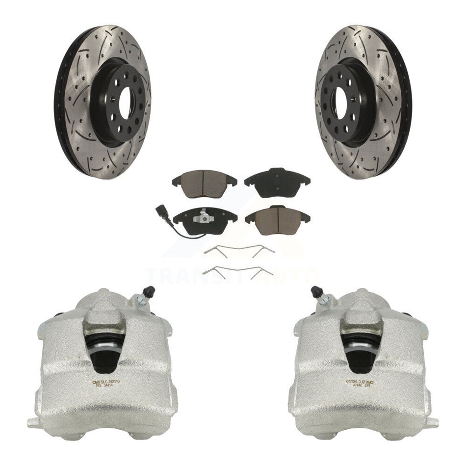 Front Disc Brake Coated Caliper Drilled Slotted Rotors And Ceramic Pads Kit For Volkswagen Jetta KCD-100067C