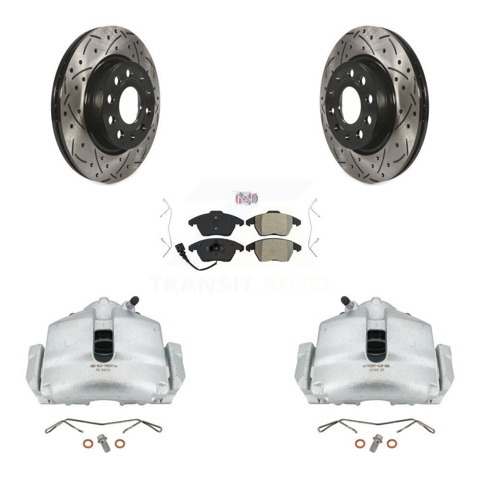 Front Disc Brake Coated Caliper Drilled Slotted Rotors And Semi-Metallic Pads Kit For Volkswagen GTI Audi A3 Quattro With 280mm Diameter Rotor KCD-100067N