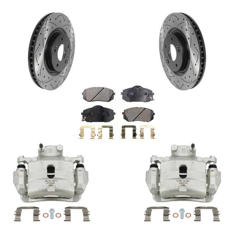 Front Brake Coated Caliper Drill Slotted Rotors Semi-Metallic Pad Kit For Hyundai Sonata KCD-100067P