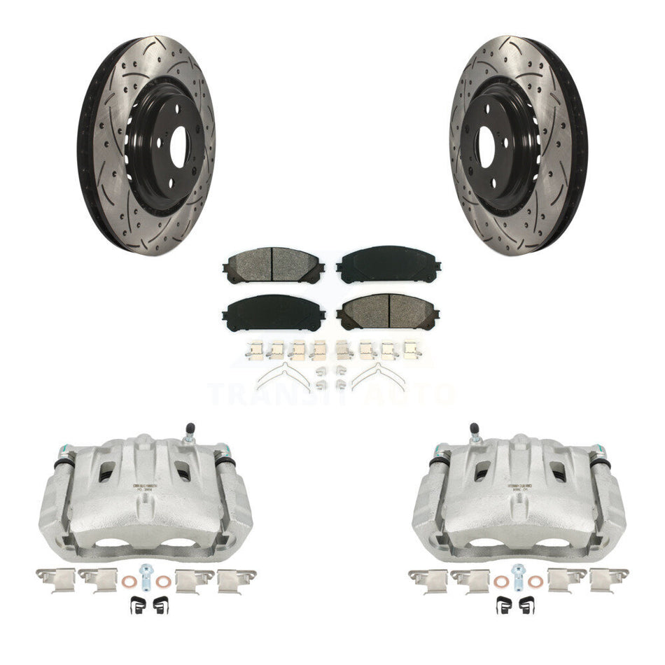 Front Disc Brake Coated Caliper Drilled Slotted Rotors And Semi-Metallic Pads Kit For Toyota Highlander Sienna Lexus RX350 KCD-100067S by Transit Auto