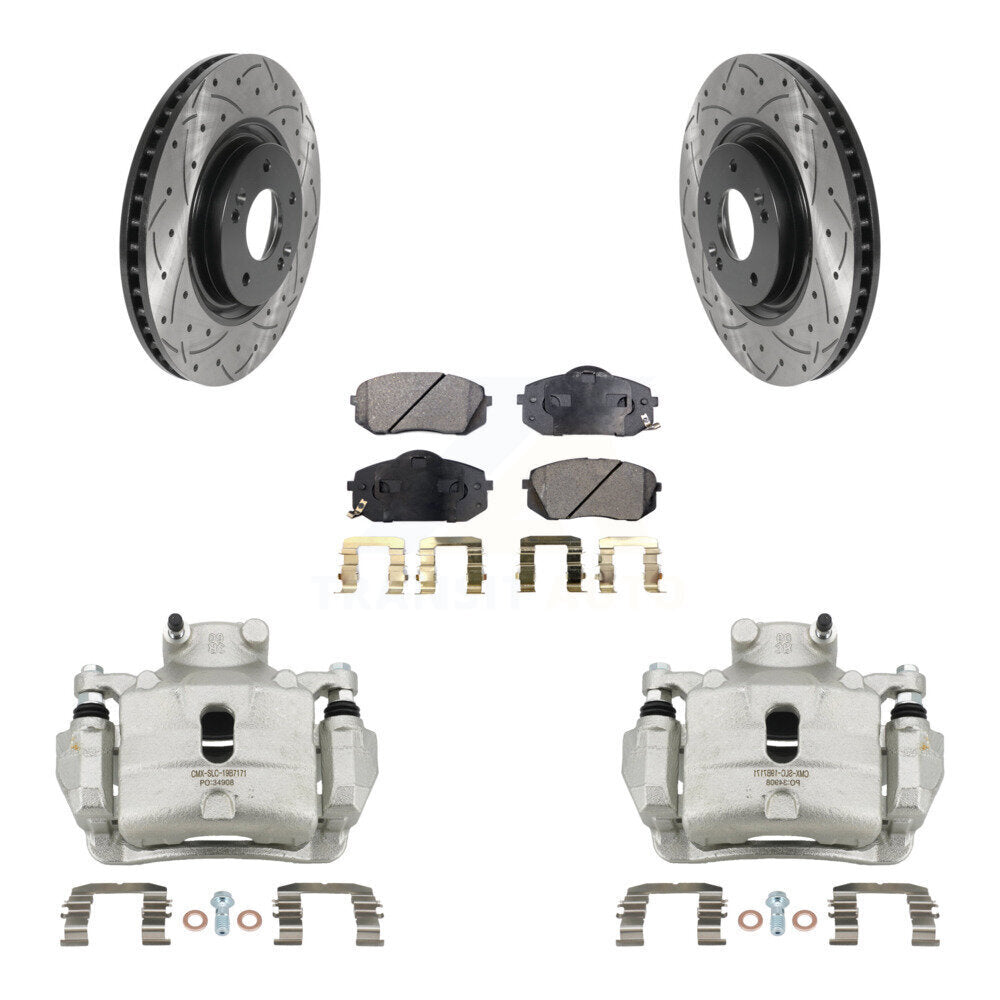 Front Disc Brake Coated Caliper Drilled Slotted Rotor Ceramic Pad Kit For Hyundai Sonata KCD-100067T