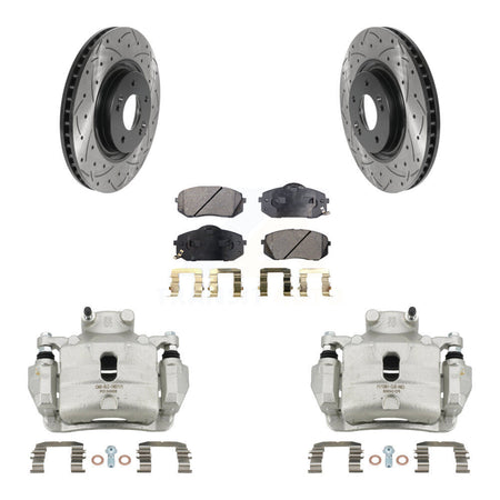 Front Disc Brake Coated Caliper Drilled Slotted Rotor Ceramic Pad Kit For Hyundai Sonata KCD-100067T