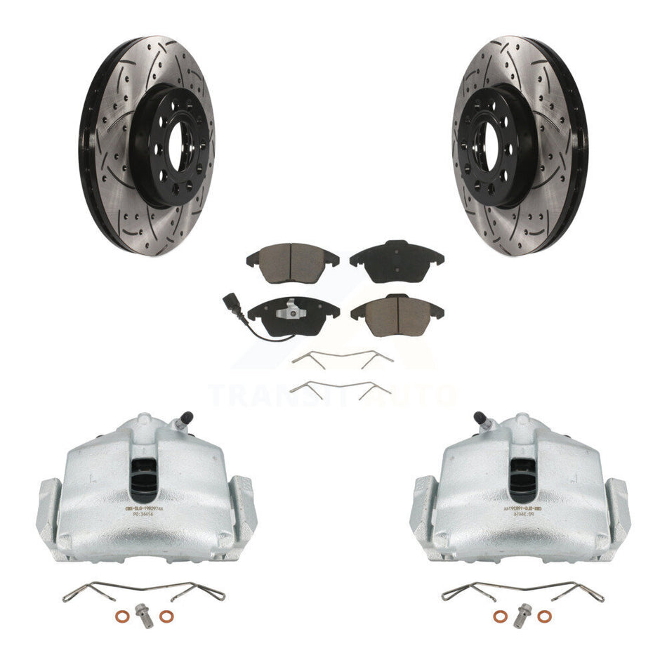 Front Disc Brake Coated Caliper Drilled Slotted Rotors And Ceramic Pads Kit For Volkswagen Jetta Beetle Eos Audi A3 GTI Golf Quattro KCD-100068C