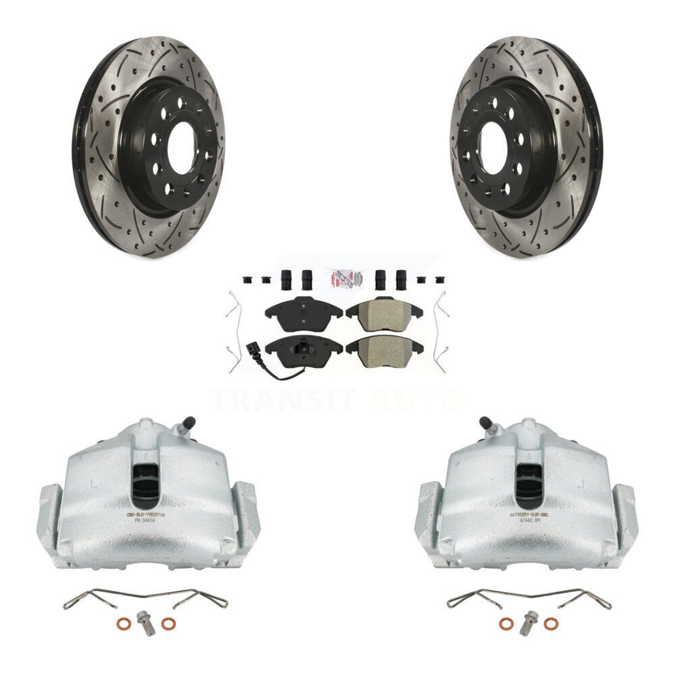 Front Disc Brake Coated Caliper Drilled Slotted Rotors And Semi-Metallic Pads Kit For Volkswagen GTI Audi A3 Quattro With 280mm Diameter Rotor KCD-100068N