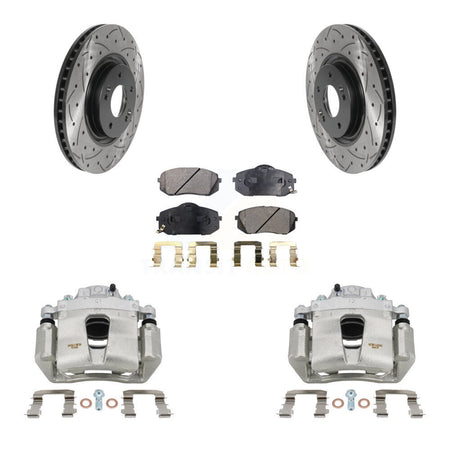 Front Brake Coated Caliper Drill Slotted Rotors Semi-Metallic Pad Kit For Hyundai Sonata KCD-100068P