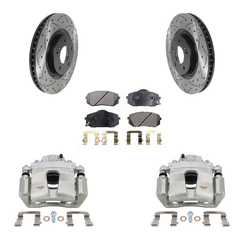 Front Brake Coated Caliper Drill Slotted Rotors Semi-Metallic Pad Kit For Hyundai Sonata KCD-100068P
