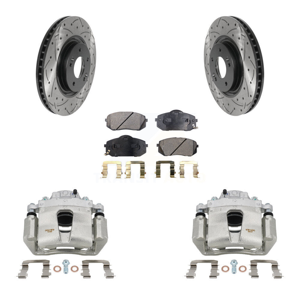 Front Disc Brake Coated Caliper Drilled Slotted Rotor Ceramic Pad Kit For Hyundai Sonata KCD-100068T
