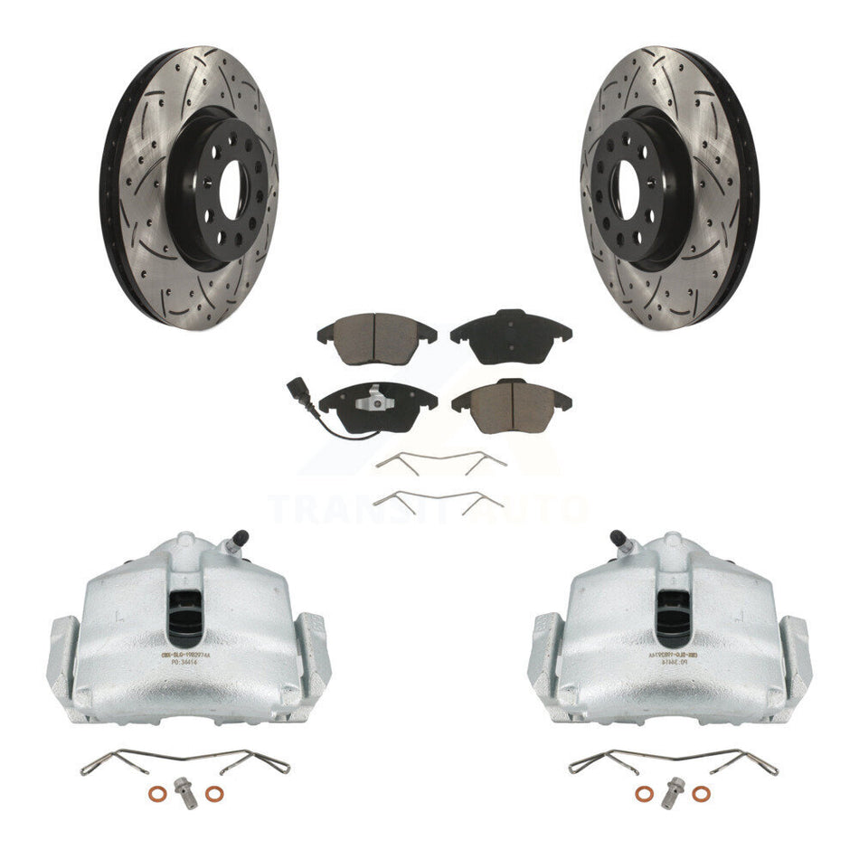 Front Disc Brake Coated Caliper Drilled Slotted Rotors And Ceramic Pads Kit For Volkswagen Jetta Beetle CC Passat GTI Eos Audi A3 TT Quattro KCD-100069C