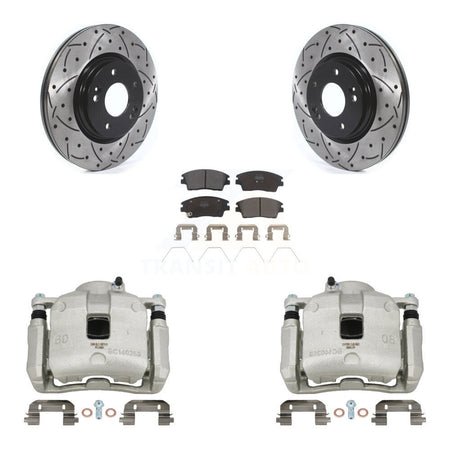 Front Brake Coated Caliper Drill Slot Rotor Semi-Metallic Pad Kit For Hyundai Tucson Kia KCD-100069P