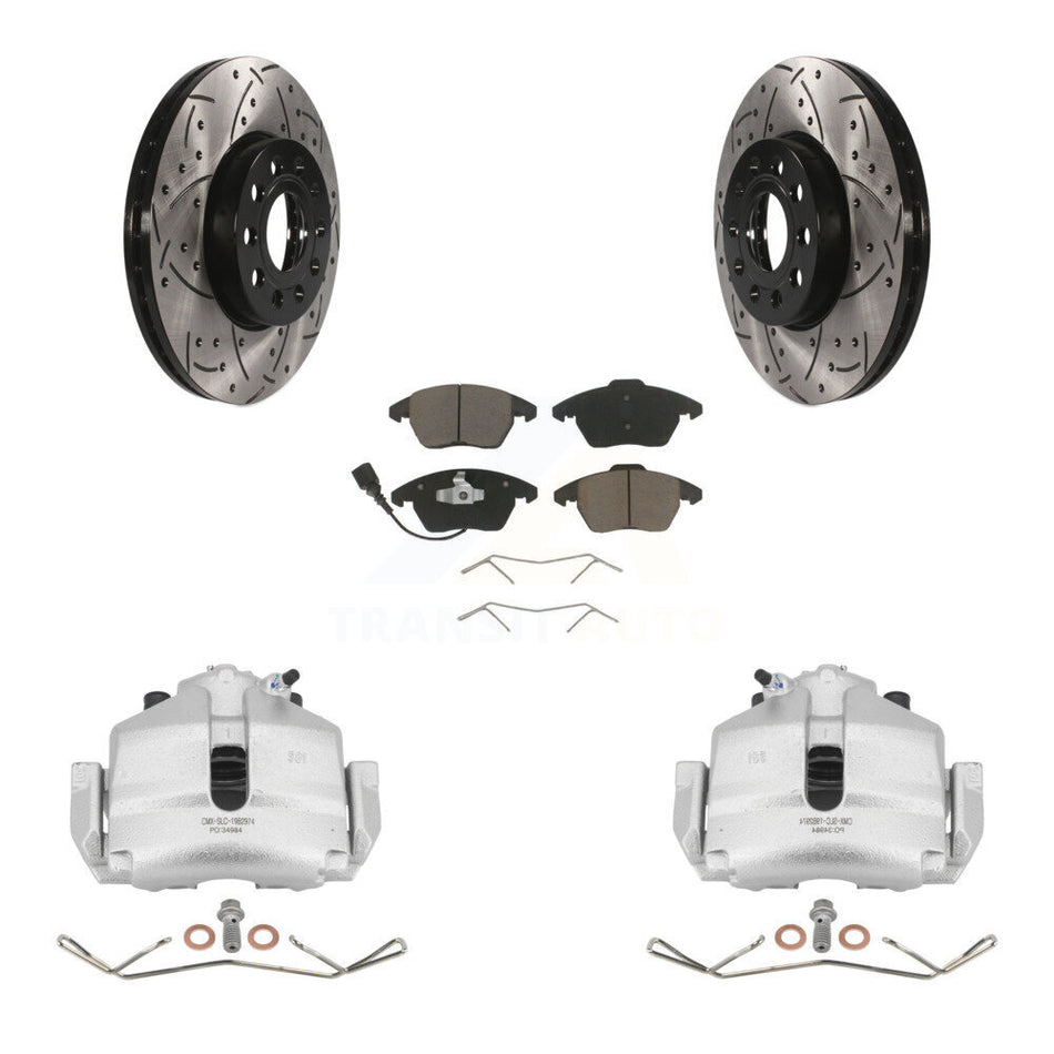 Front Disc Brake Coated Caliper Drilled Slotted Rotors And Ceramic Pads Kit For Volkswagen Jetta Beetle Rabbit Golf Audi A3 KCD-100070C