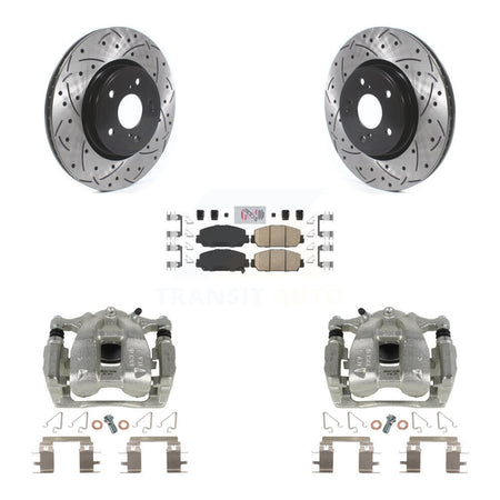 Front Disc Brake Coated Caliper Drilled Slotted Rotors And Ceramic Pads Kit For Honda CR-V KCD-100070N by Transit Auto