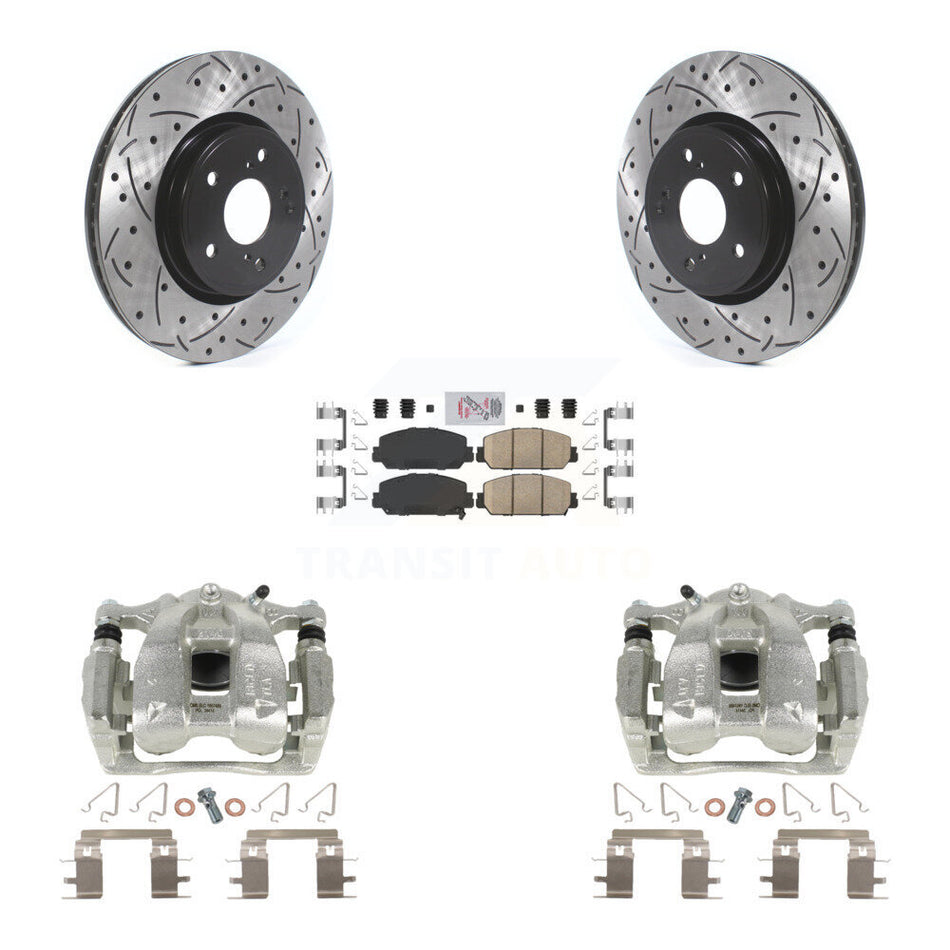 Front Disc Brake Coated Caliper Drilled Slotted Rotors And Ceramic Pads Kit For Honda CR-V KCD-100070N