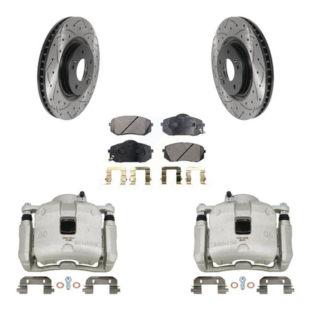 Front Brake Coated Caliper Drill Slotted Rotors Semi-Metallic Pad Kit For Hyundai Tucson KCD-100070P