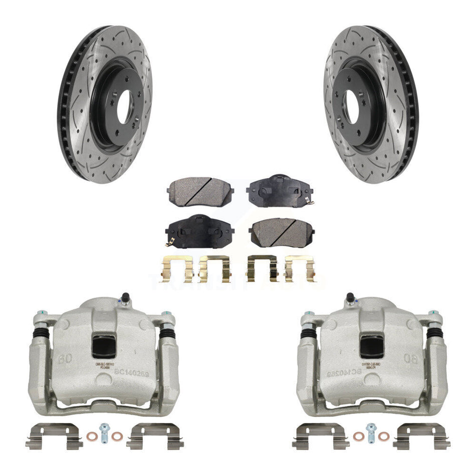 Front Brake Coated Caliper Drill Slotted Rotors Semi-Metallic Pad Kit For Hyundai Tucson KCD-100070P