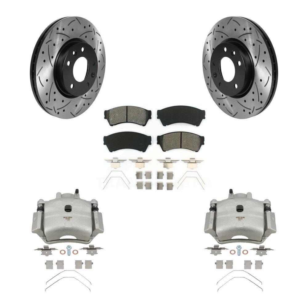 Front Brake Caliper Drilled Slot Rotor Semi-Metallic Pad Kit For Ford Fusion Mazda 6 MKZ KCD-100070S